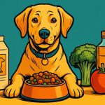 フードに喜ぶラブラドールの子犬