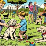 公園で人間と仲良くするラブラドール達