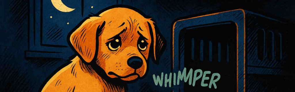 夜に不安そうに鳴くラブラドールの子犬の様子