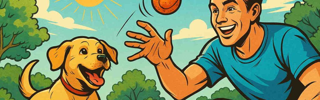 公園で飼い主と遊ぶ健康的なラブラドール子犬のアクティブな姿