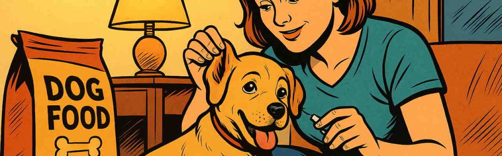 自宅で健康チェックを受けるラブラドール子犬と飼い主の日常風景